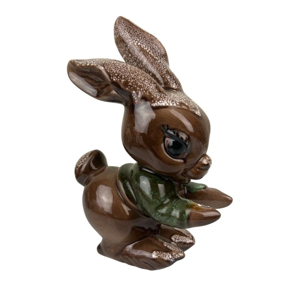 Ceramic Art Chocolate Brown Bunny Rabbit Figure Eyelashes Easter Decor Vintage